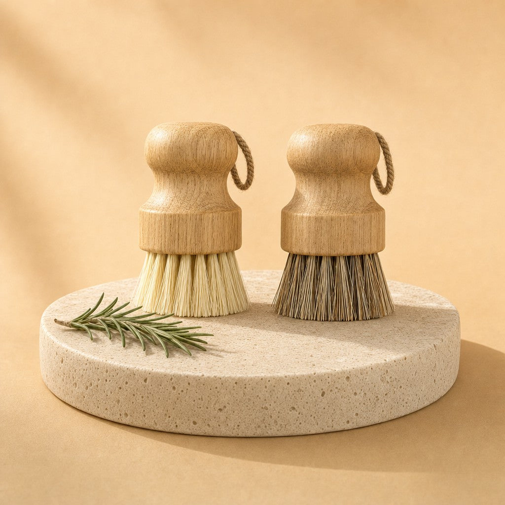 Natural pot brushes on a stone pedestal